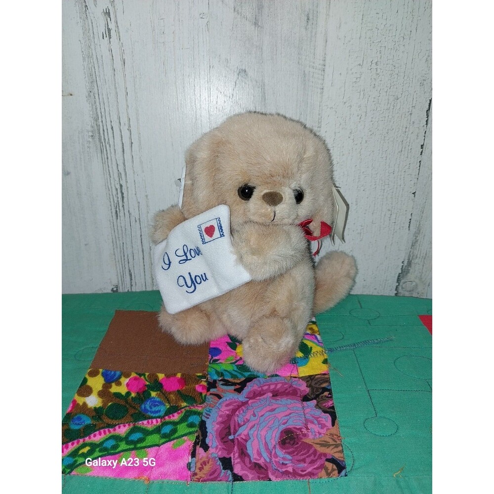 Vtg Russ Caress Soft Pets Brown Puppy Dog I Love You Stuffed Animal Plush Toy